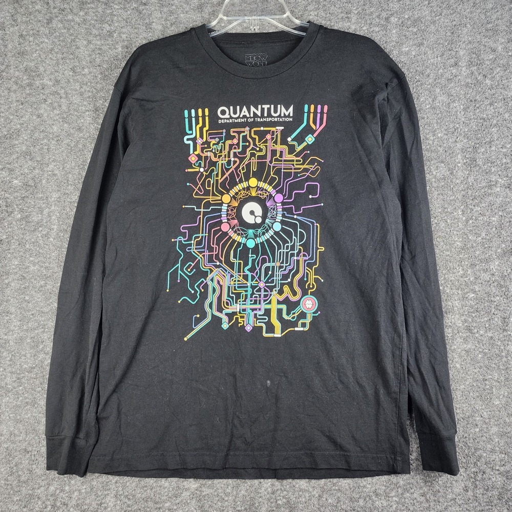 Meow Wolf T-Shirt Mens Large Black Quantum Dept of Transportation Long Sleeve